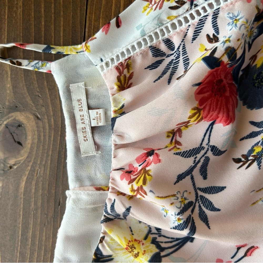 Skies Are Blue Floral Spaghetti Strap Top - Picture 6 of 7